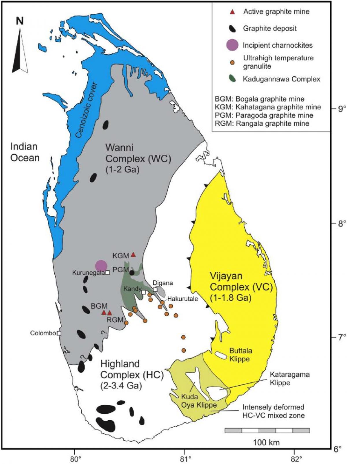 mapa de minerais en Sri Lanka