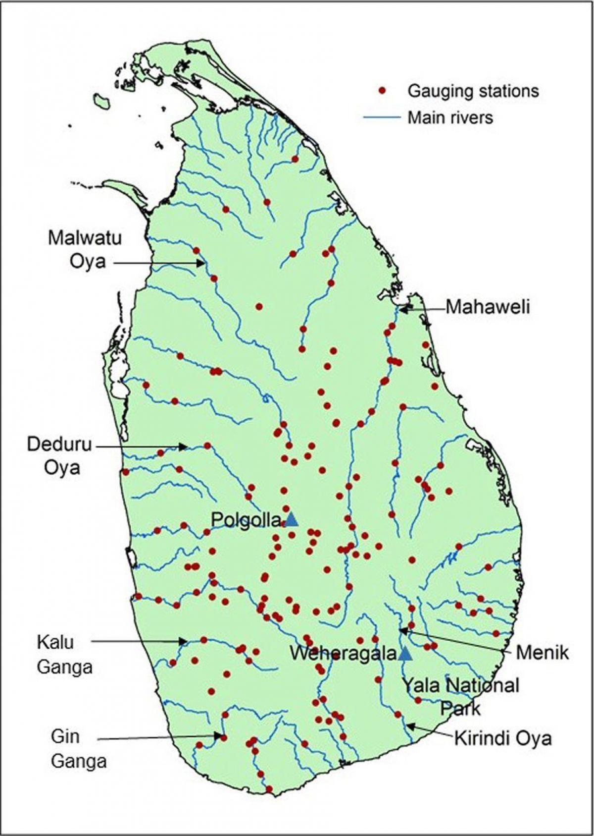 Sri Lanka principais ríos mapa