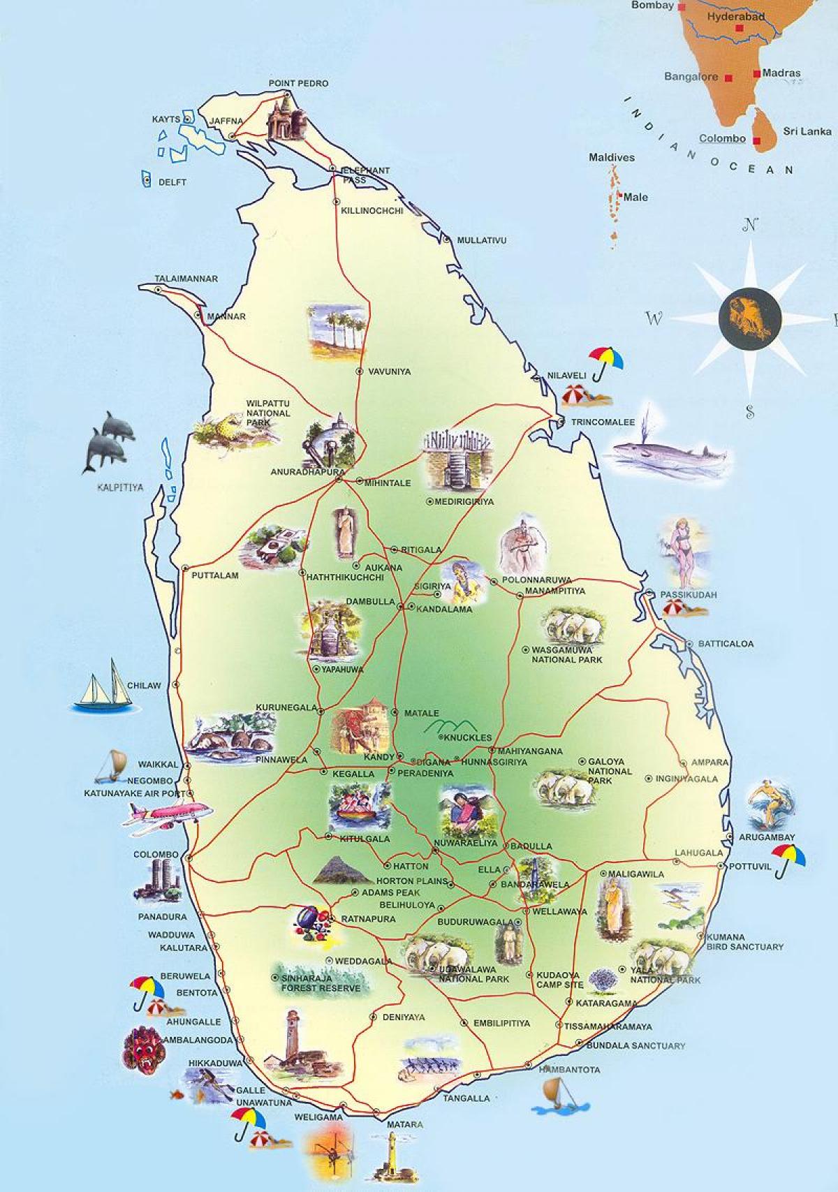 atraccións turísticas Sri Lanka mapa