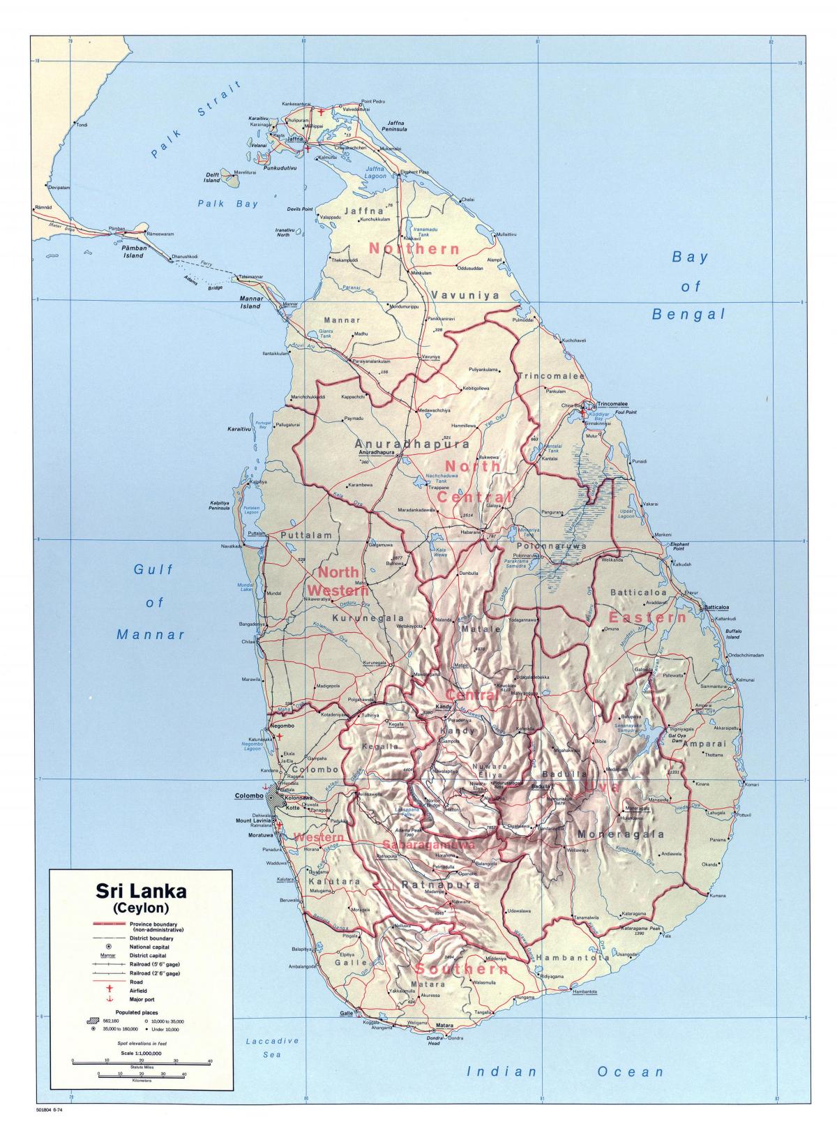 mapa de Sri Lanka con cidades