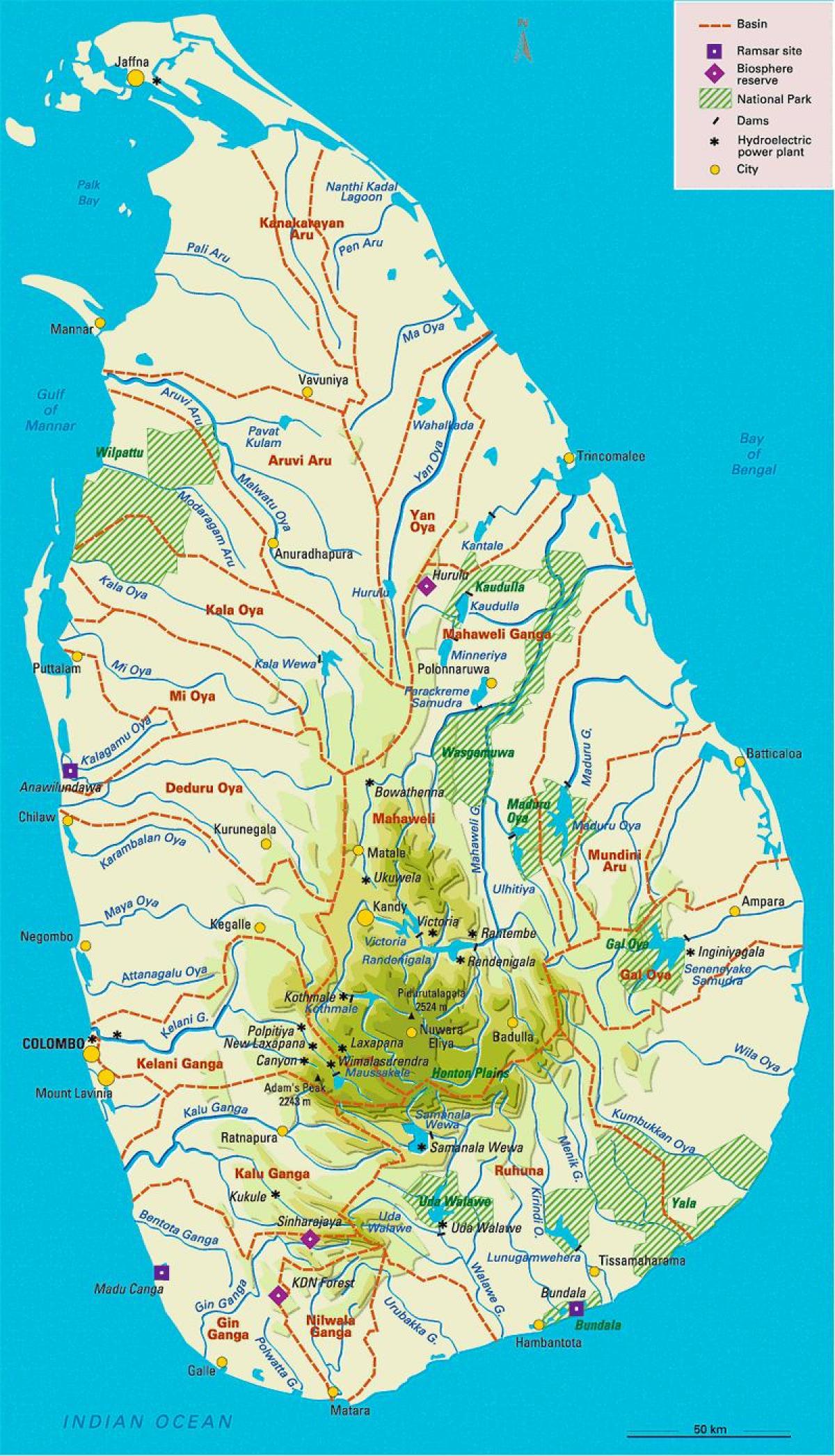 mapa de Sri Lanka encoros