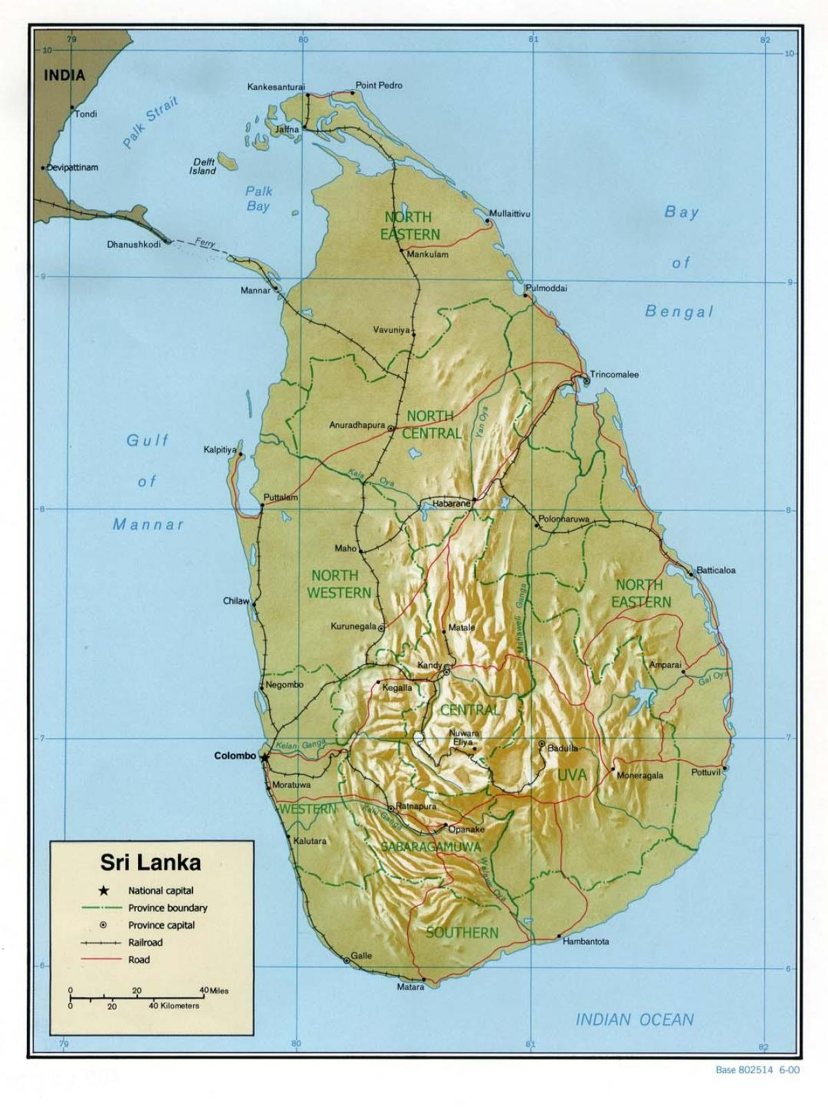 mapa de Sri Lanka estradas con km