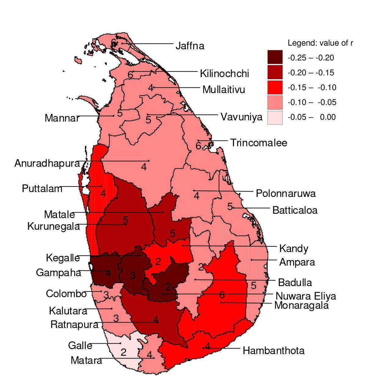 mapa de Sri Lanka malaria