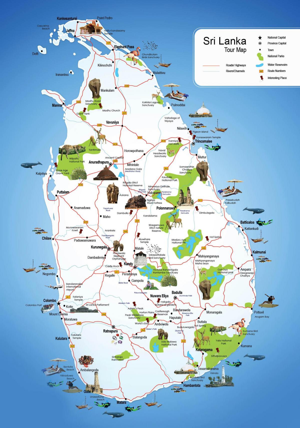 lugares turísticos en Sri Lanka mapa