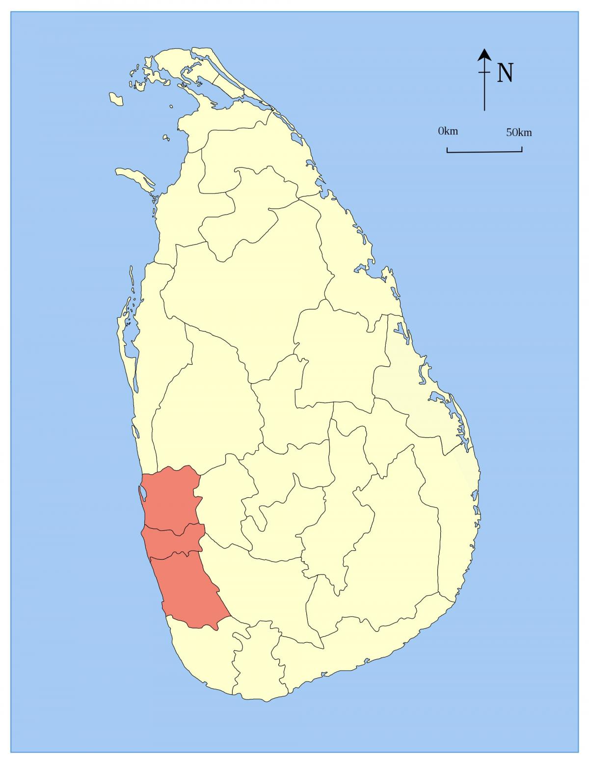 mapa de Sri Lanka occidental provincia