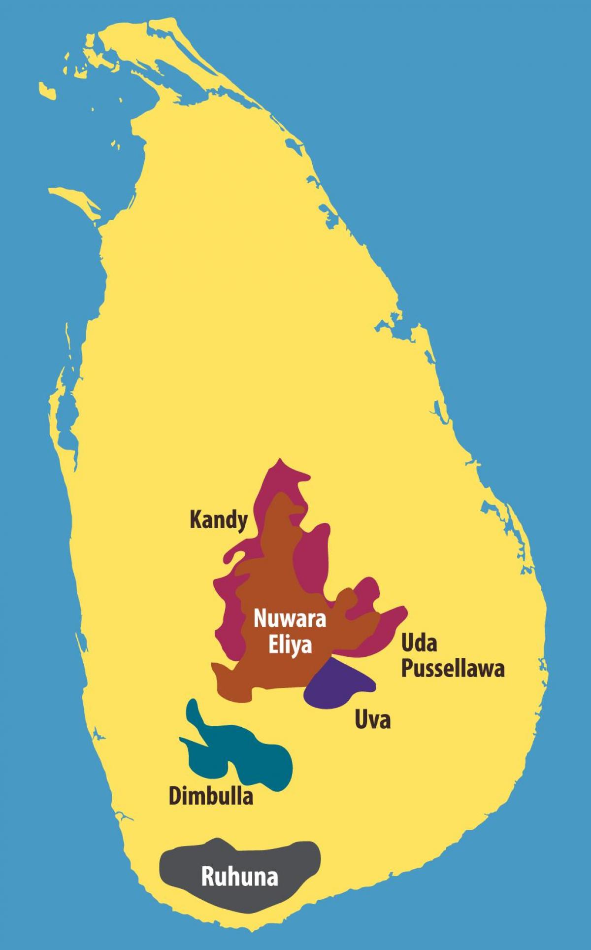 mapa de Sri Lanka plantacións de té