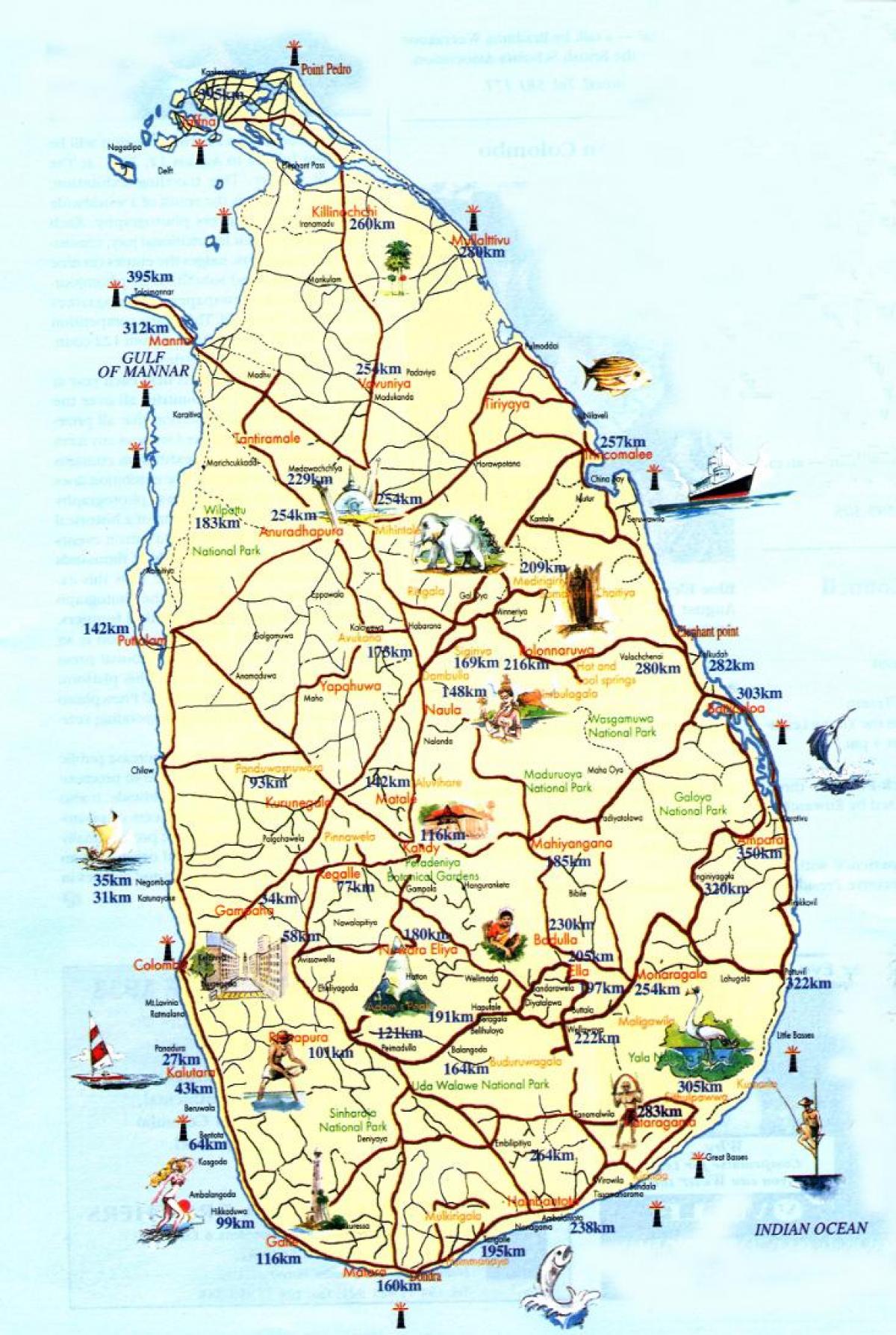 mapa de Sri Lanka resorts de praia
