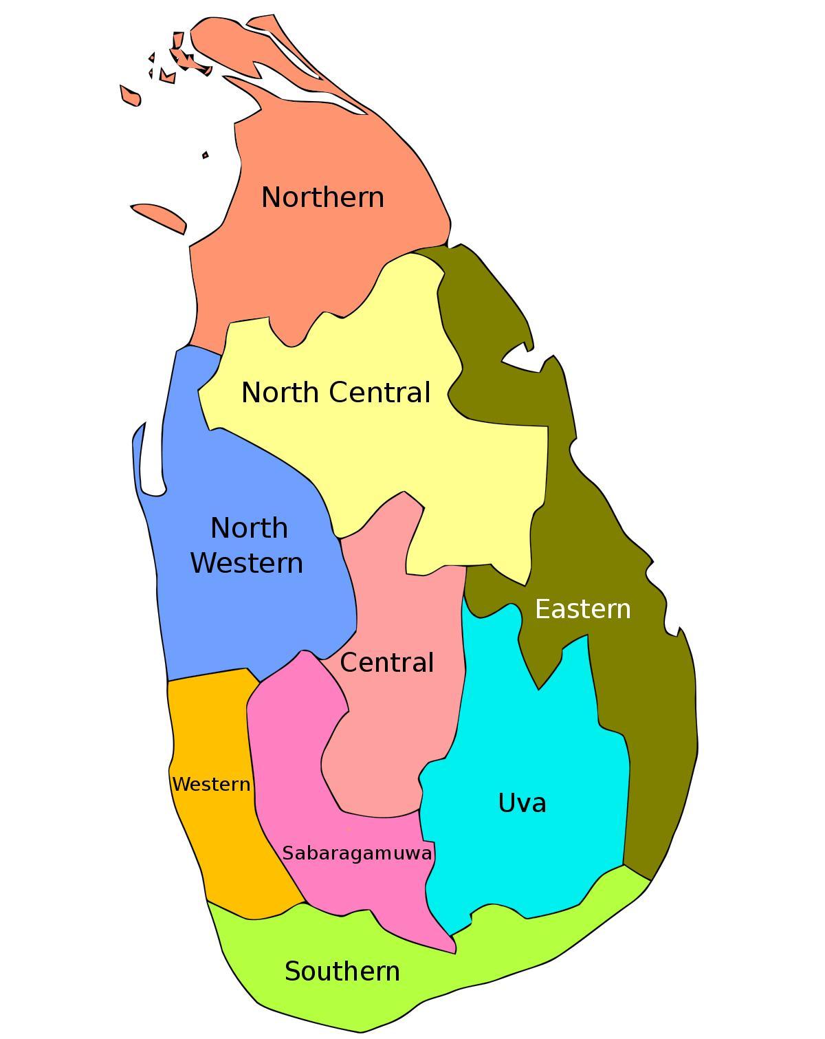 Sri Lanka mapa provincias provincias