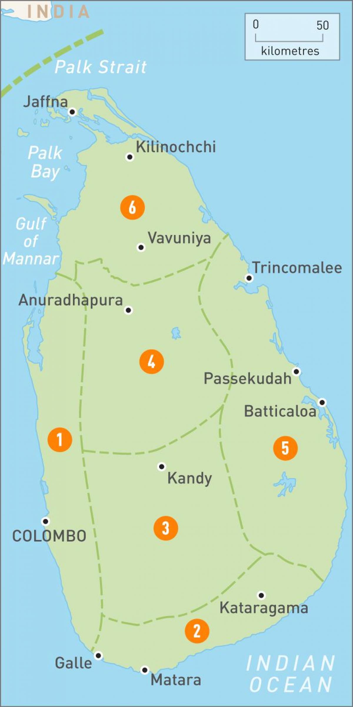 mapa de Sri Lanka rexións