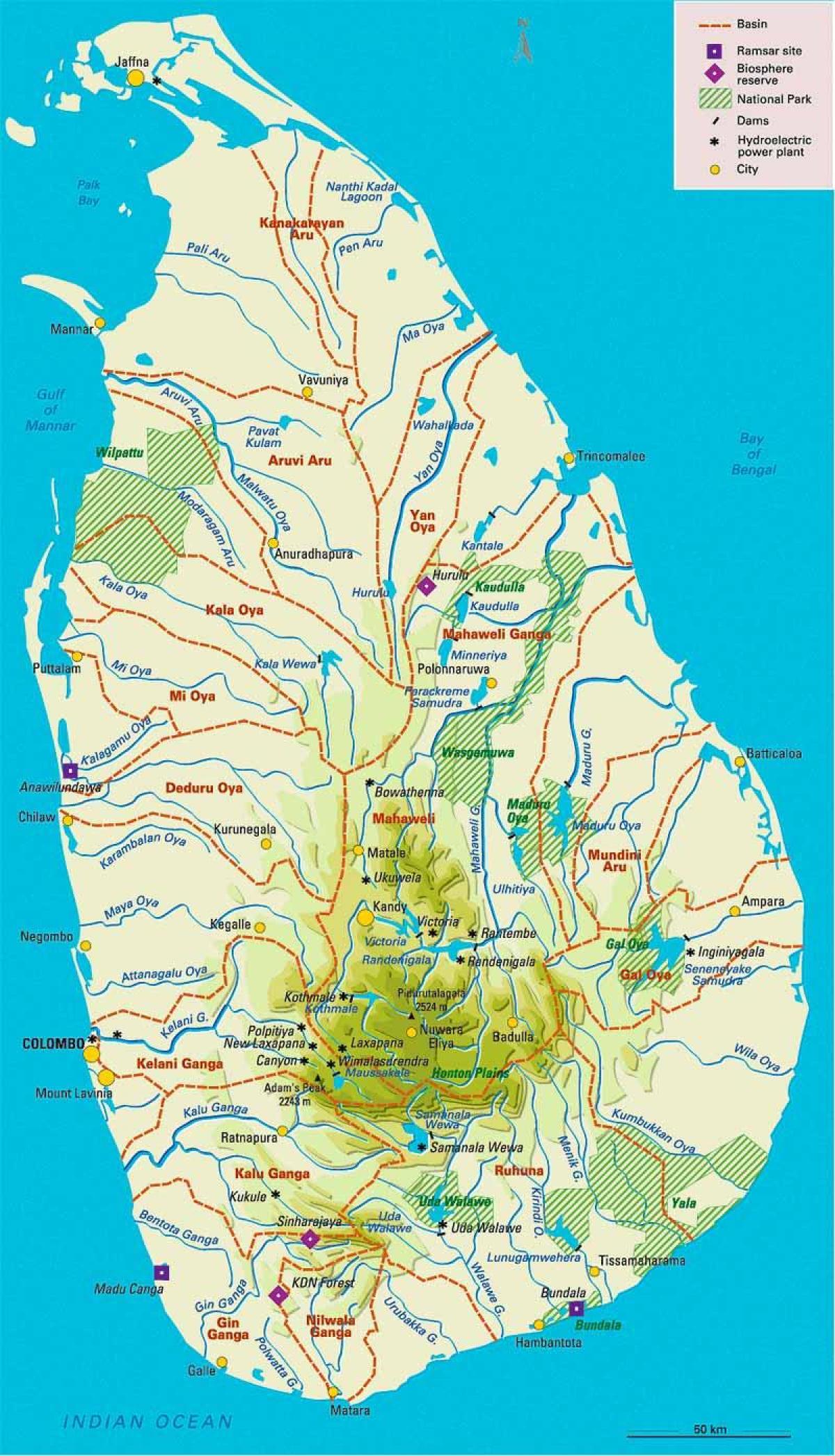 mapa de Sri Lanka xeografía