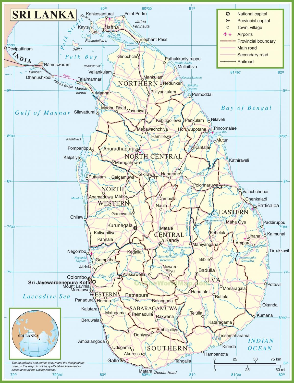 un mapa de Sri Lanka