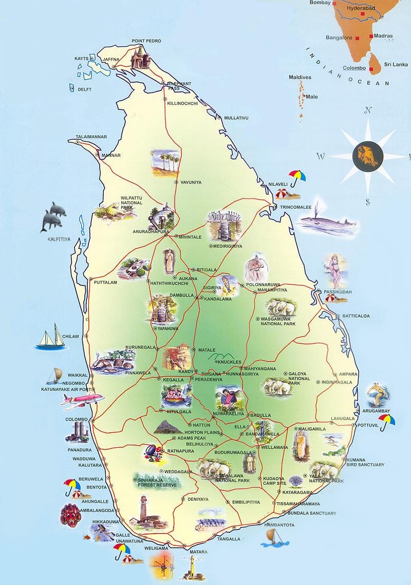 atraccións turísticas Sri Lanka mapa