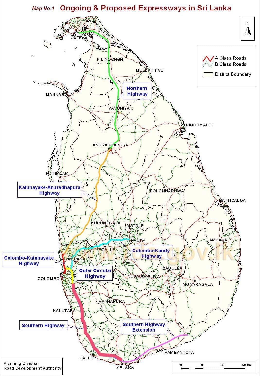 nova estrada mapa en Sri Lanka