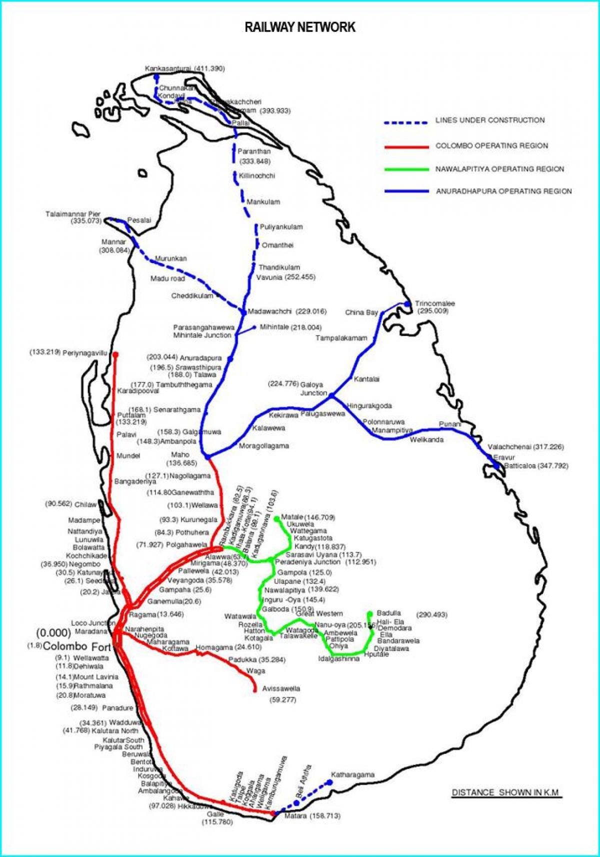 ferrocarril mapa da ruta Sri Lanka