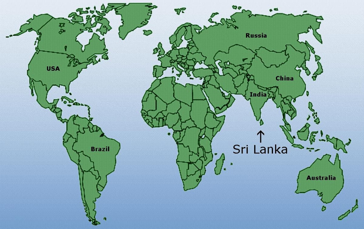 Sri Lanka localización no mapa do mundo