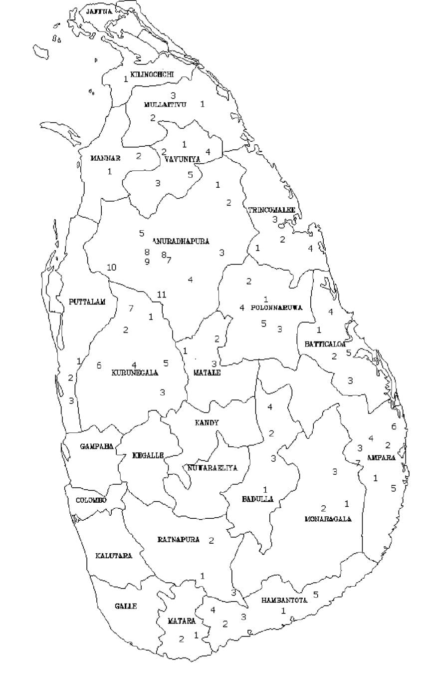 mapa de Sri Lanka mapa en branco e negro