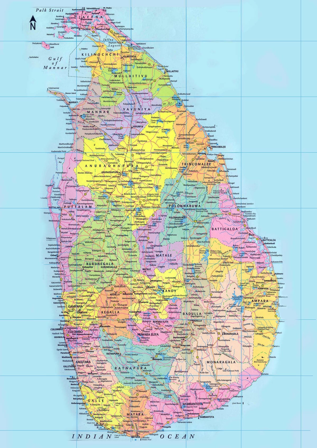 mapa detallado de Sri Lanka con estradas