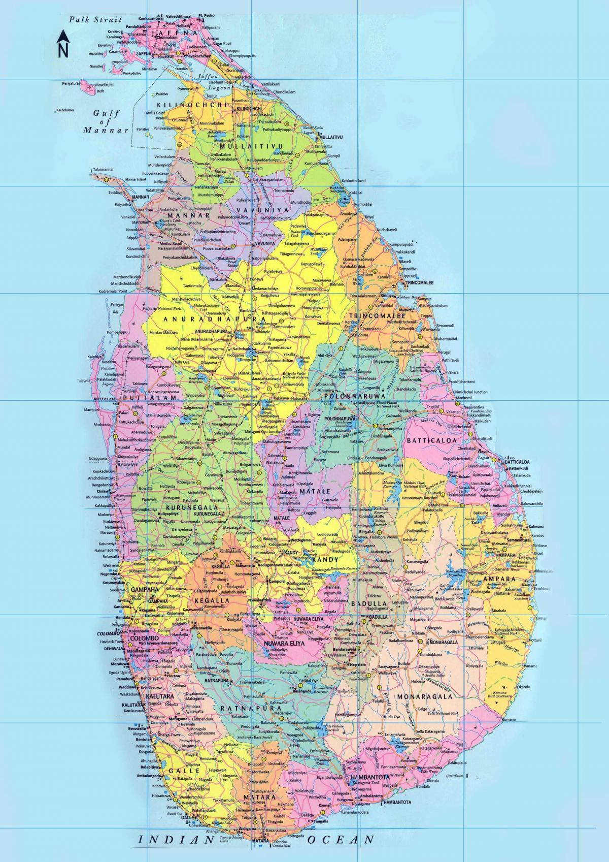 mapa detallado de Sri Lanka con estradas