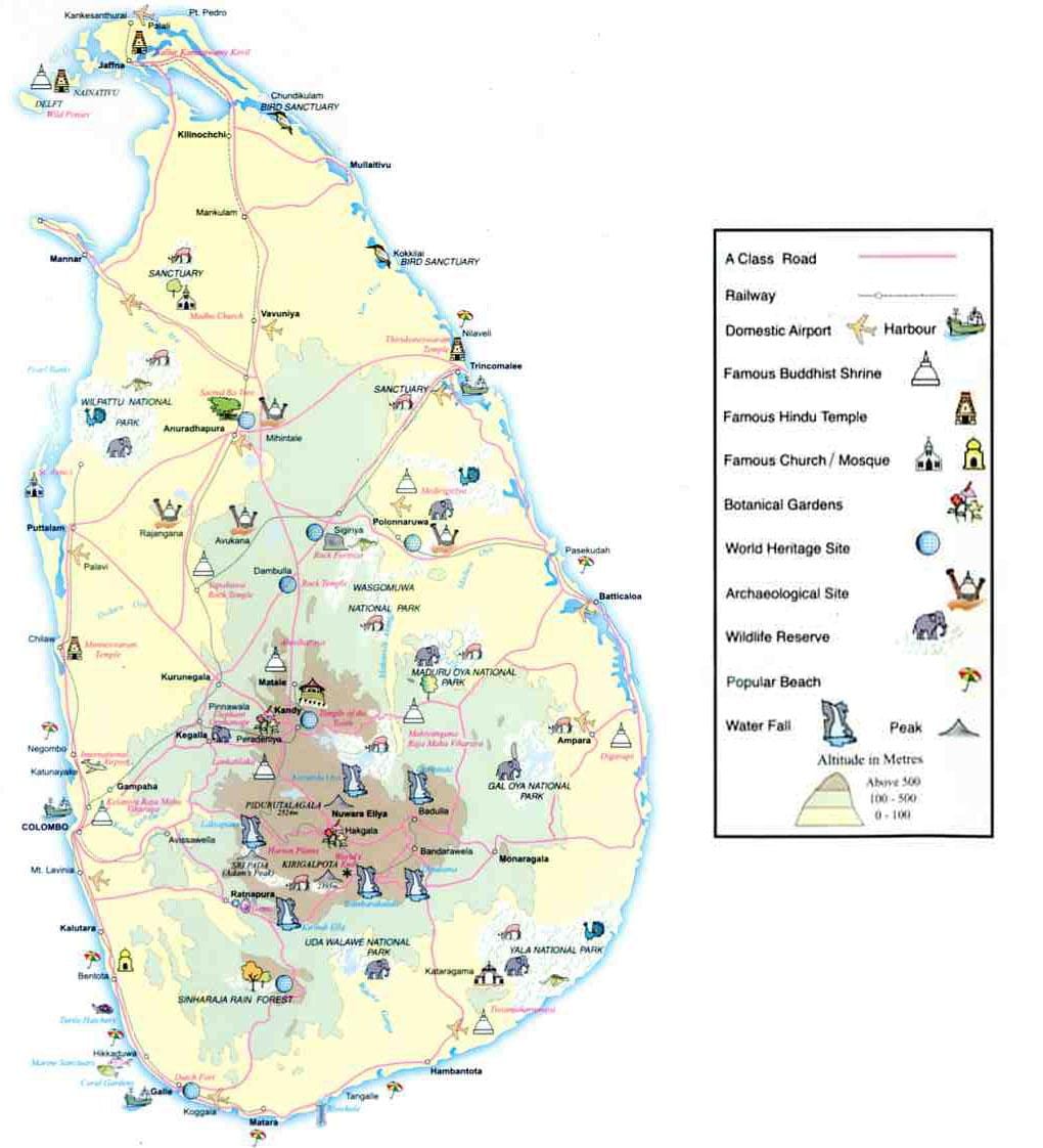mapa de Sri Lanka mapa información