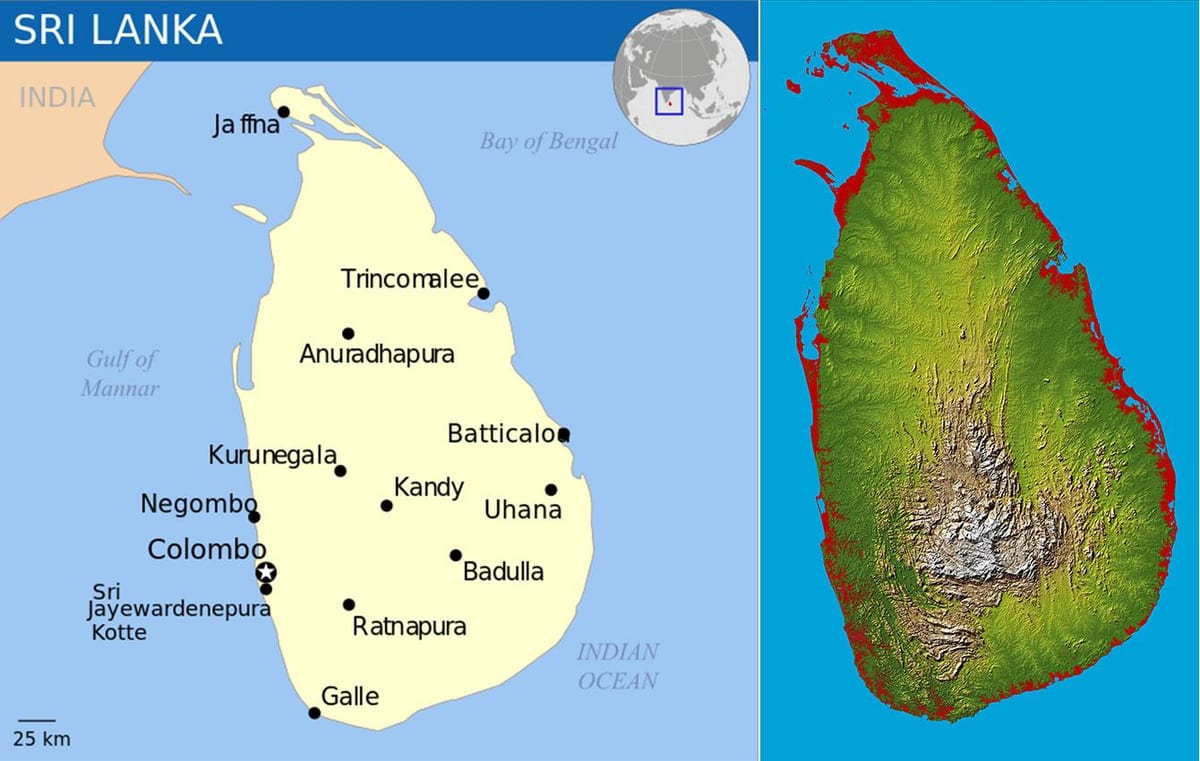 mapa de Sri Lanka topográfico