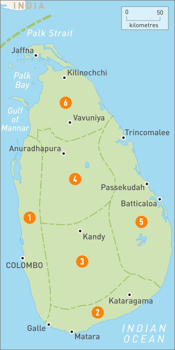 mapa de Sri Lanka rexións