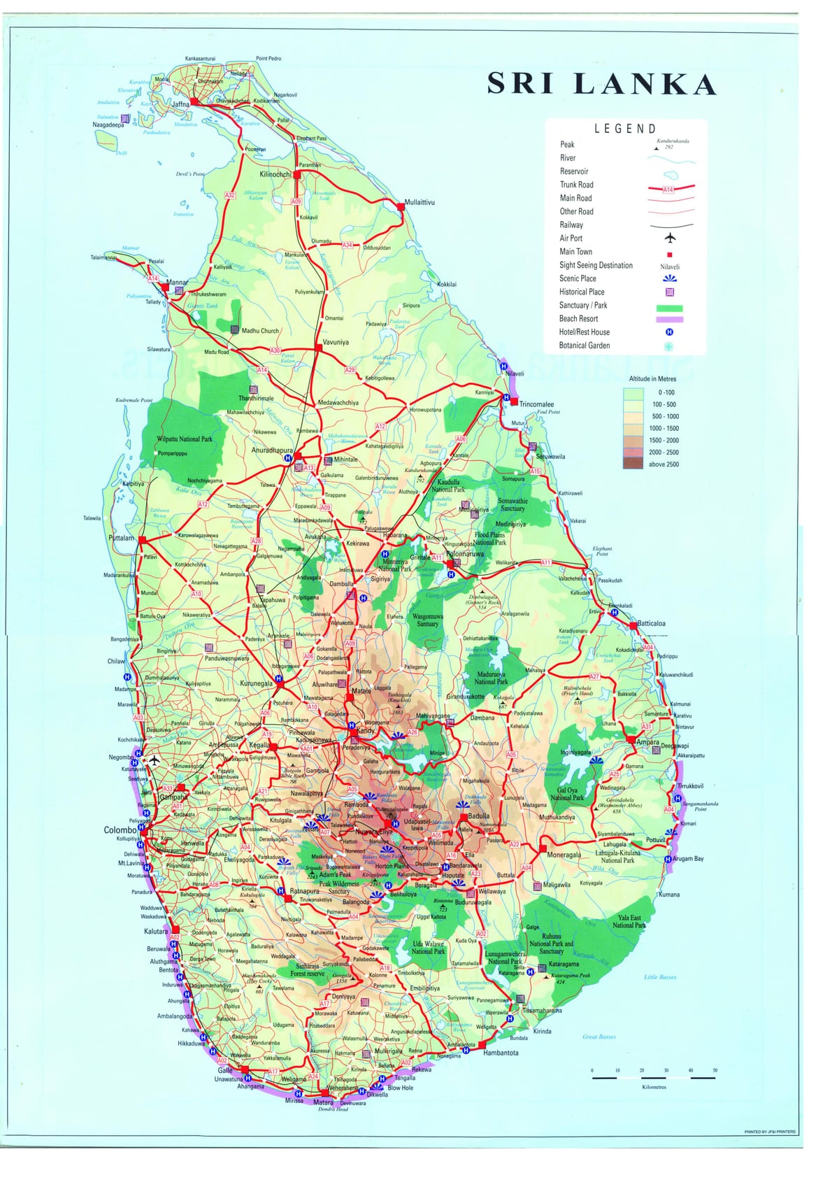 mapa de Sri Lanka transporte