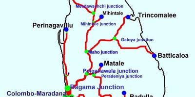 Mapa de Sri Lanka liñas de tren