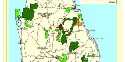 Mapa dos parques nacionais en Sri Lanka