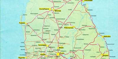 Mapa de mapa turístico de Sri Lanka con estrada