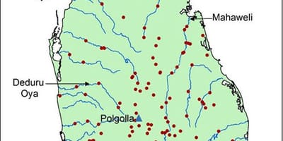 Sri Lanka principais ríos mapa