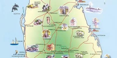 Atraccións turísticas Sri Lanka mapa