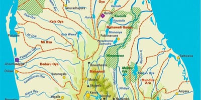 Mapa de Sri Lanka encoros