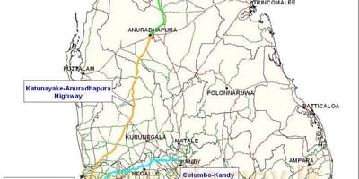 Nova estrada mapa en Sri Lanka