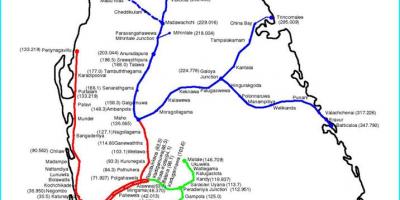 Ferrocarril mapa da ruta Sri Lanka