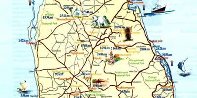 Mapa turístico de Sri Lanka con cidades